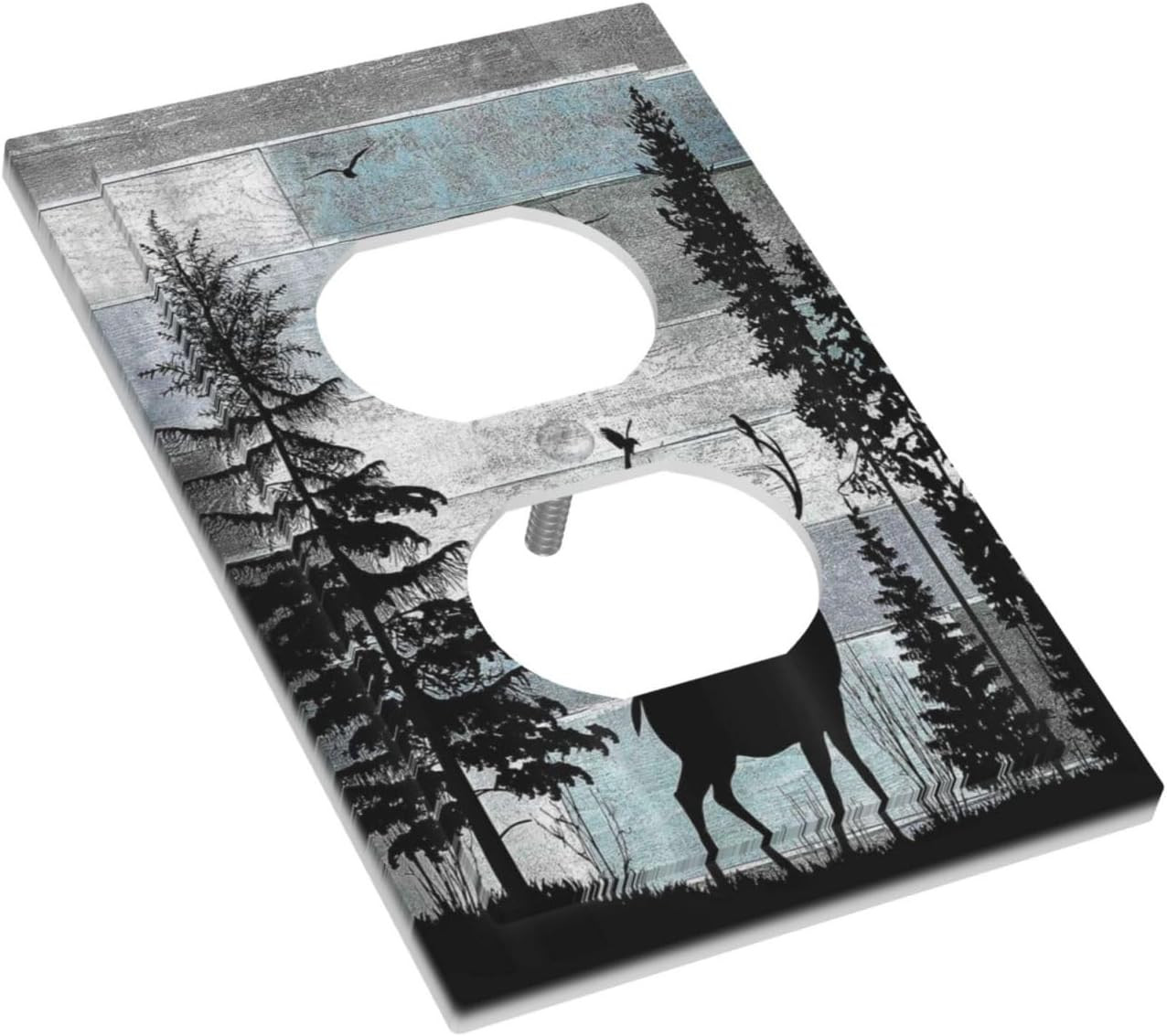 Forest Cabin Deer on Wooden Board 1 Gang Duplex Outlet Covers Faceplate Decorati