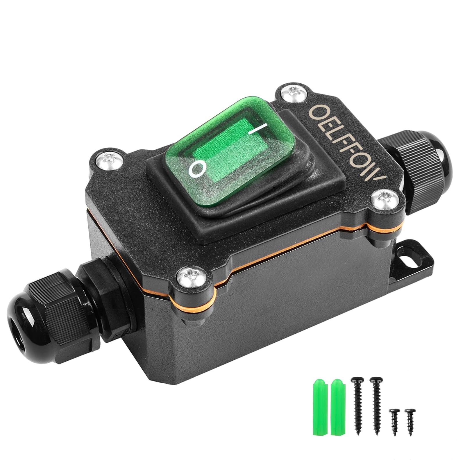 Waterproof On Off Toggle Switch Double Outlet with Green Light Rocker Button …