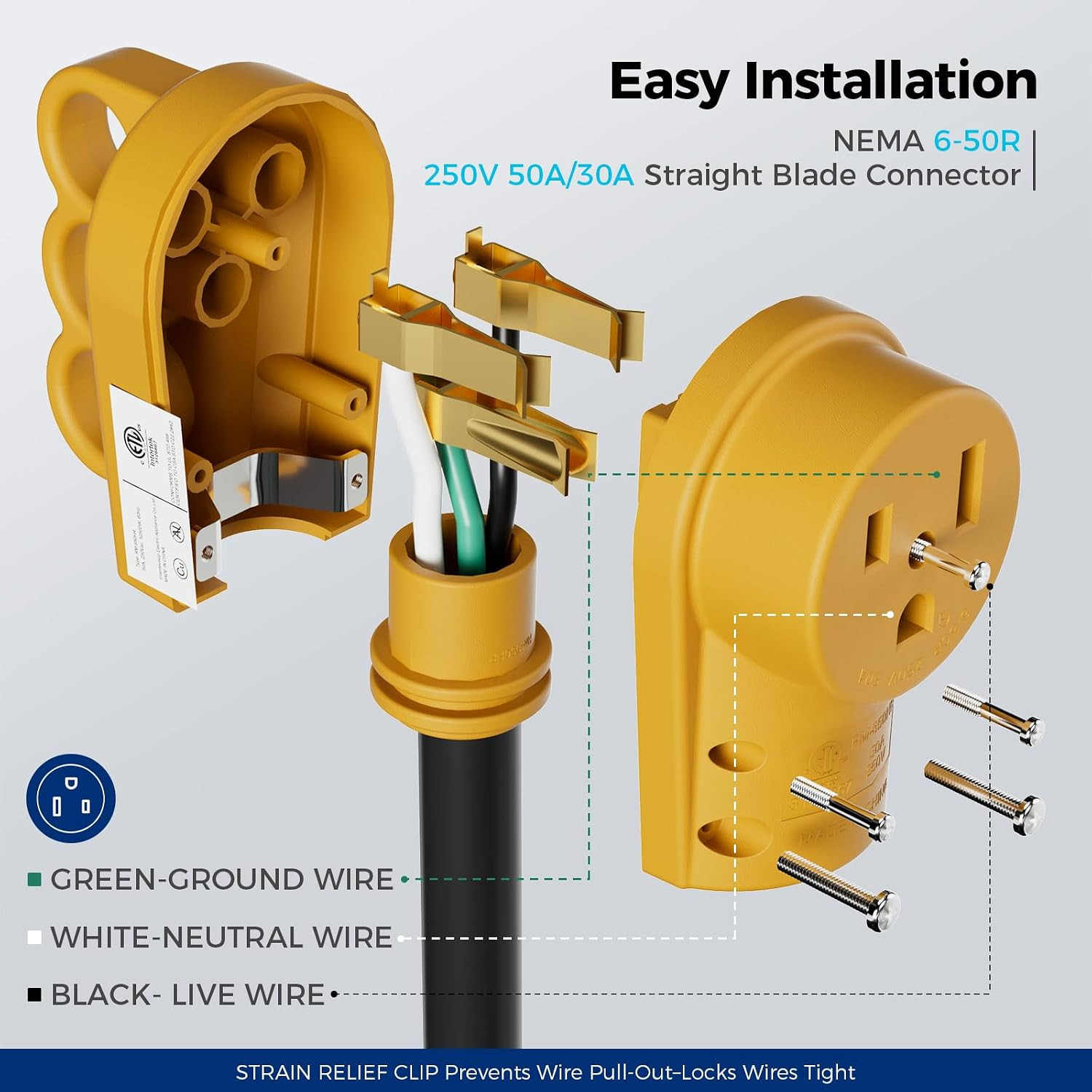 2 Pack NEMA 6-50R 50A 250V Female Welder Receptacle, Heavy Duty Rewirable 3-Pron