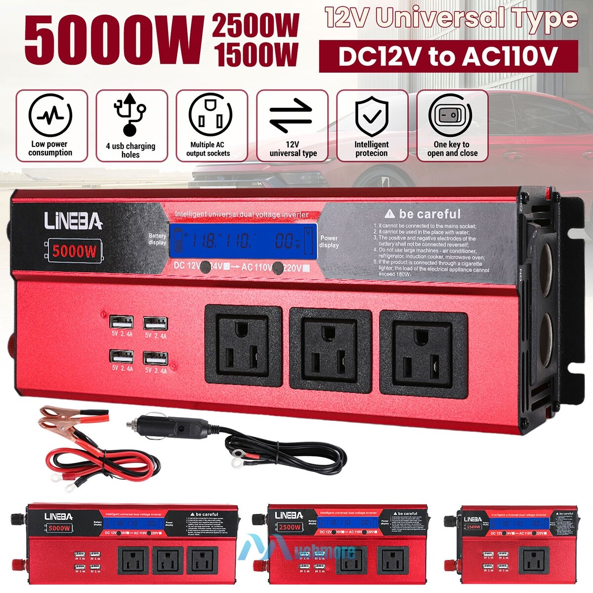 1500W 2500W 5000W Power Inverter 12V To 110V 120V Converter For Boat Car Camping