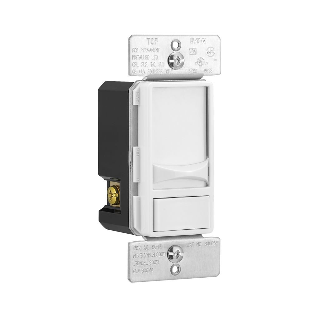 Eaton Slide Dimmer, Single Pole + 3 Way, White Slide Dimmer Switch,