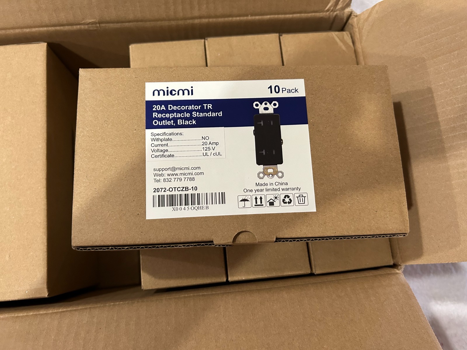 Micmi Decorator Receptacle Outlet, Standard Electrical Wall Tamper Resistant Dec