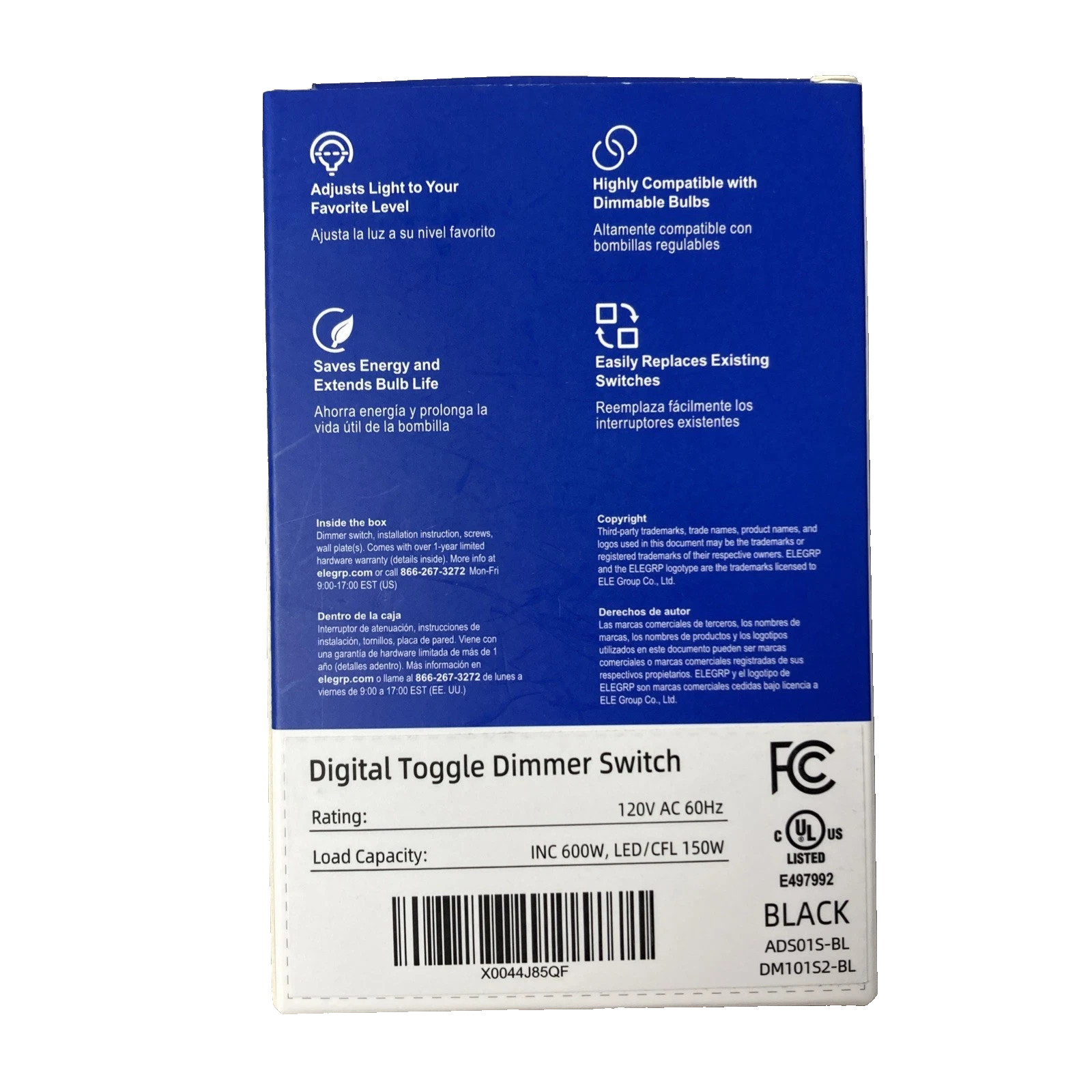ELEGRP Digital Dimmer Light Switch for LED/CFL Single Pole/3-Way Matte Black 600