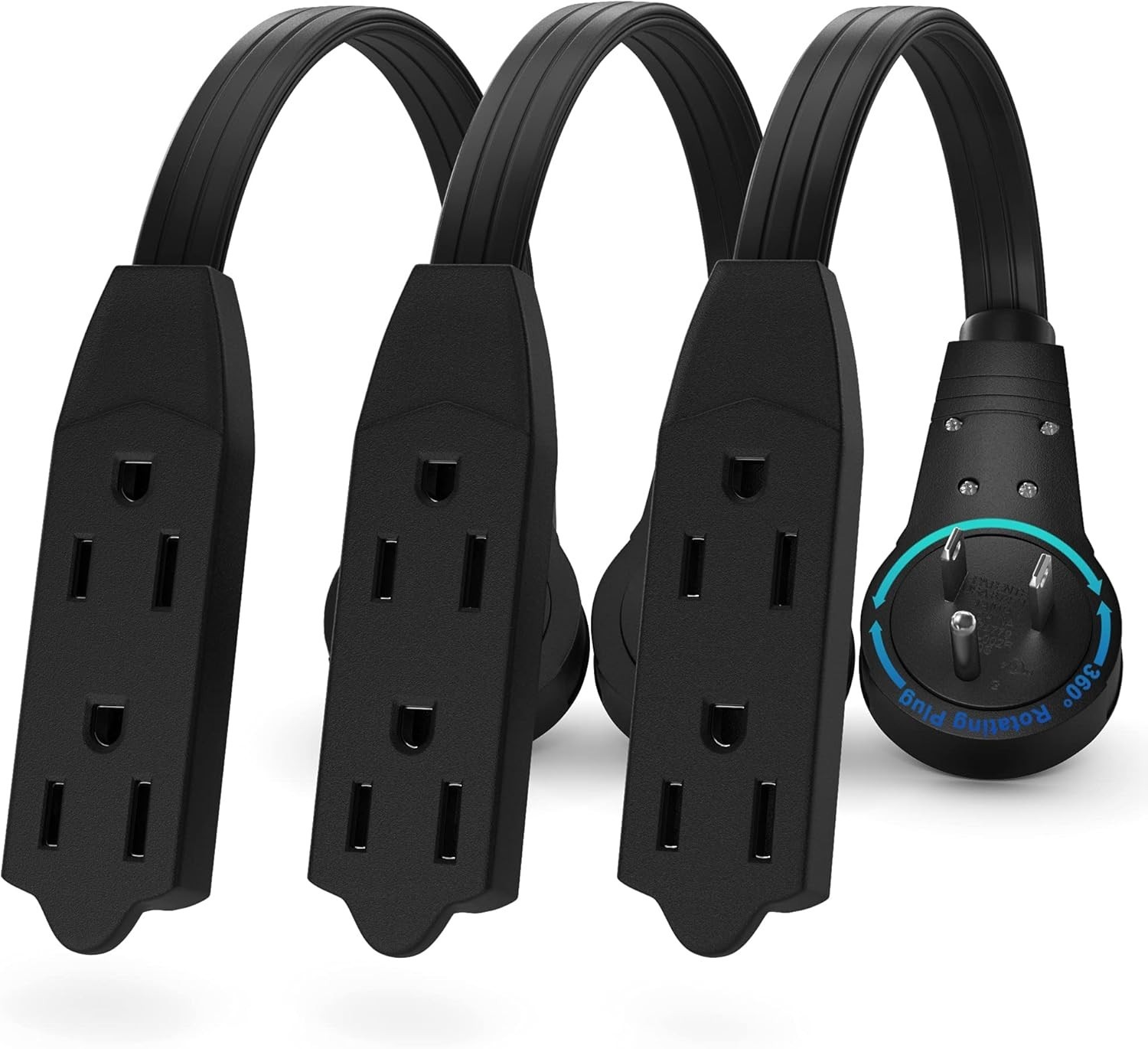 360° Rotating Flat Plug Extension Cord – 0.5 Ft – 3 Outlet – Certified Pack