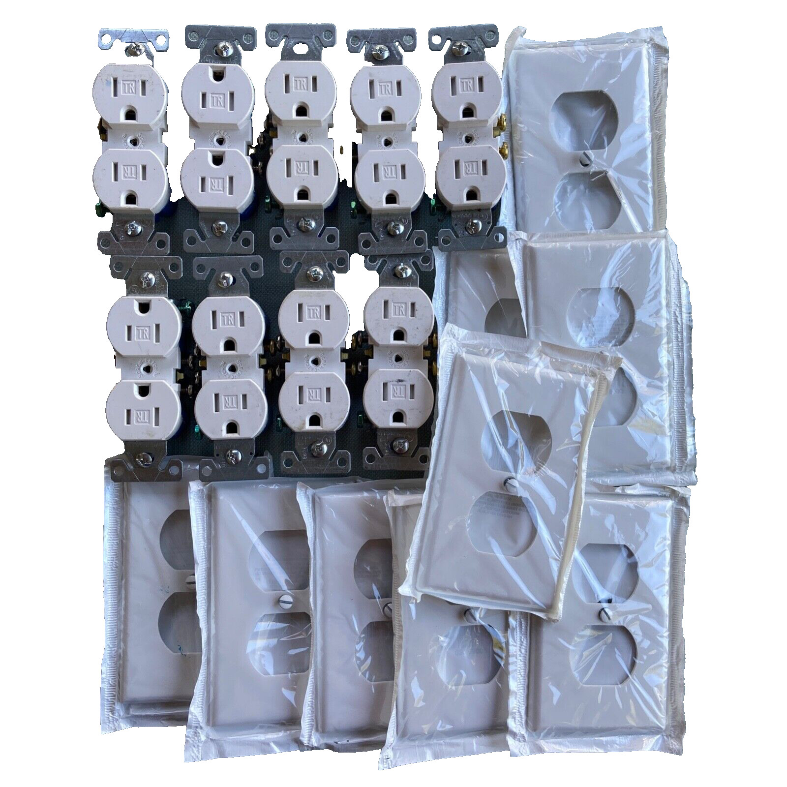 Cooper TR270W Receptacle Plug Socket NEW Lot 9 White w/ Plates Duplex Grounding