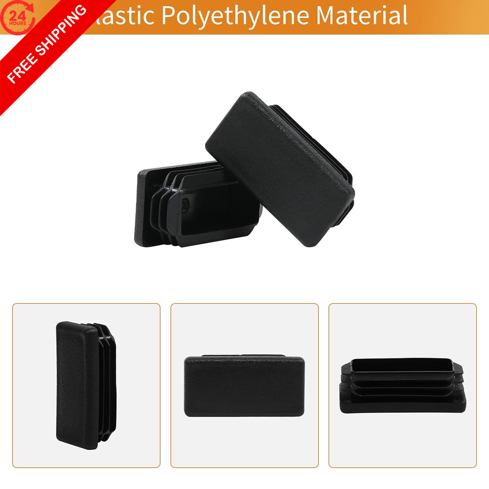 surnews 1″X2″ Rectangle Tubing End Cap Plastic Plugs 12 Pack, 1×2 inch, Black
