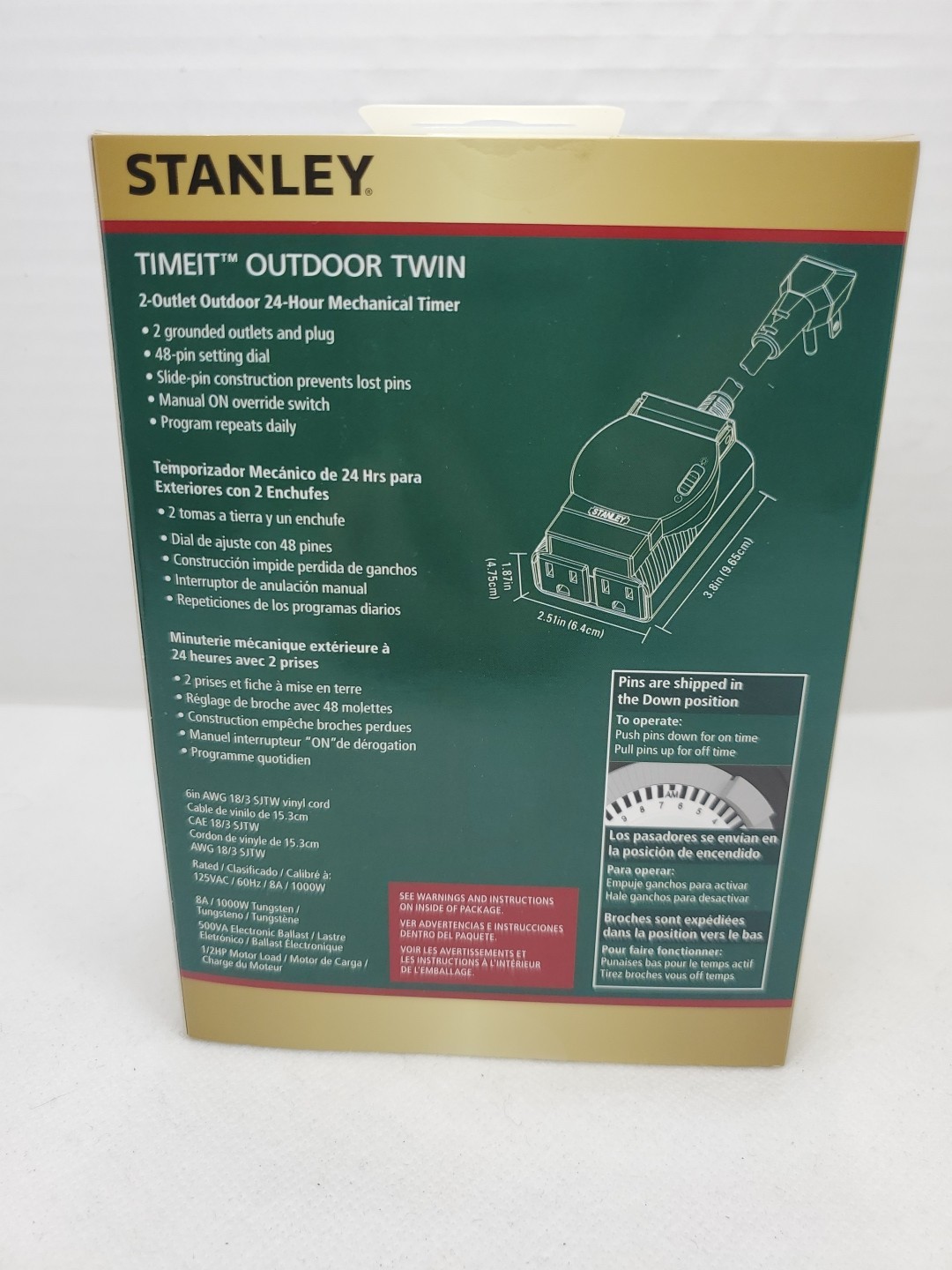 Stanley TimeIt Outdoor Twin 2-Outlet Grounded Mechanical 24 Hr Timer New Sealed