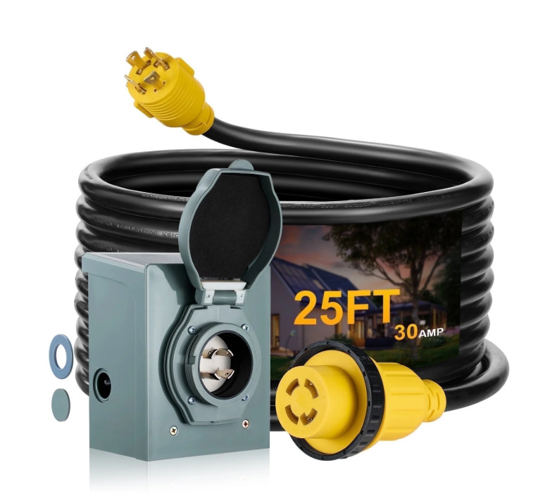 25 FT 30 Amp Generator Extension Cord with Inlet Box ETL Listed