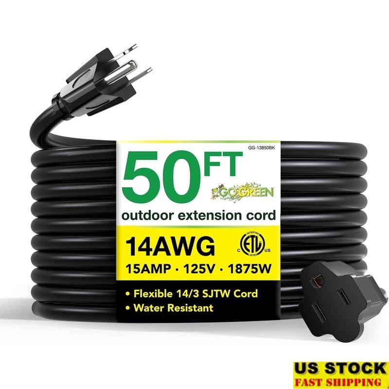 Heavy Duty 14/3 50ft Extension Cord Outdoor ETL Listed Abrasion Resistant New