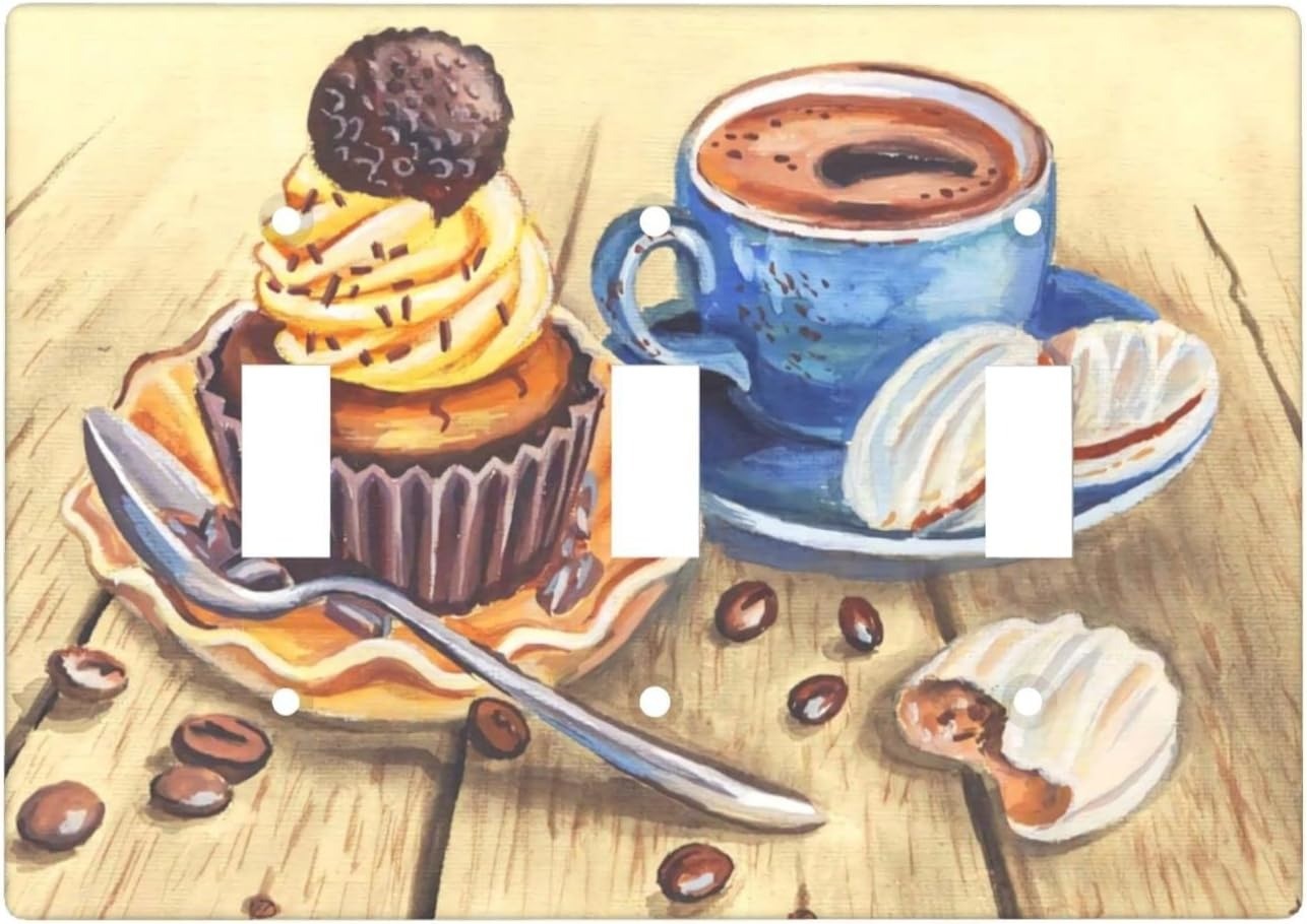 3-Gang Light Switch Cover Coffee Espresso Cup Design Decorative Wall Plate New