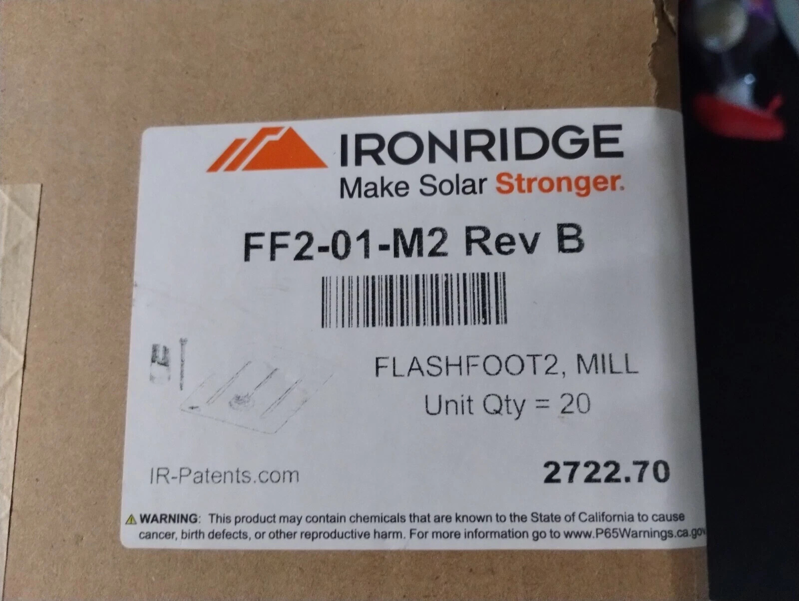 IronRidge FlashFoot 2 Kit, Qty: 20 Mil M IR FF2-01-B2 Rev B (Black Finish)
