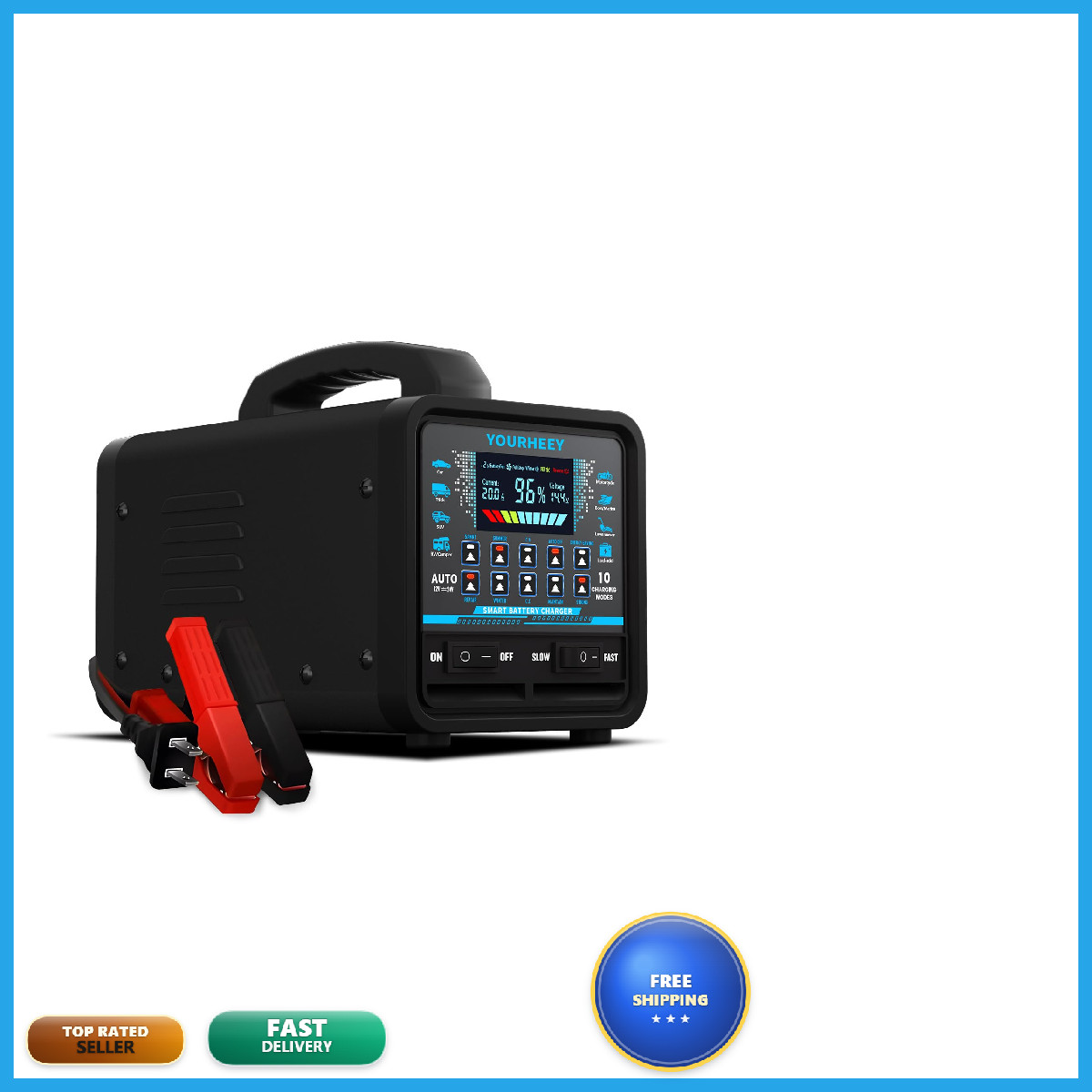 Yourheey Upgraded 12V/24V 0-20A Car Battery Charger Heavy Duty Smart Trickle