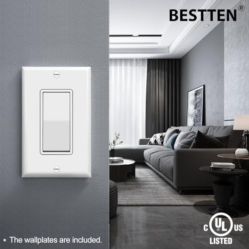 10 Pack Single Pole Decorator Light Switch with Wallplate, 15A 120/277V, Rocker