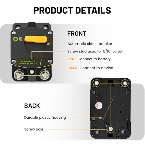 Circuit Breaker Switch Manual Reset DC 12-24V, 5/16″-M8 Stud for Car 200A