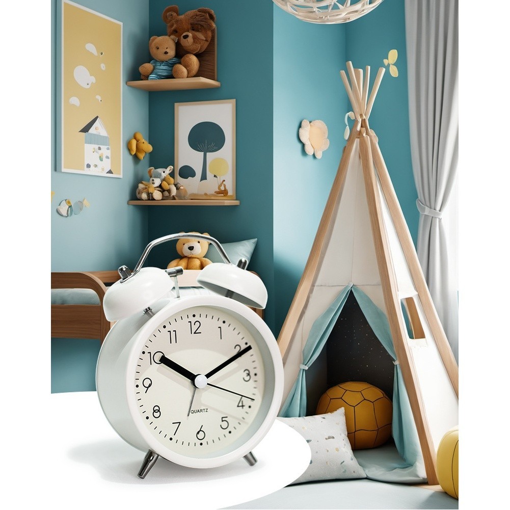 Student Alarm Clock Metal Casing Glow in Dark Silent Sweep Second Hand