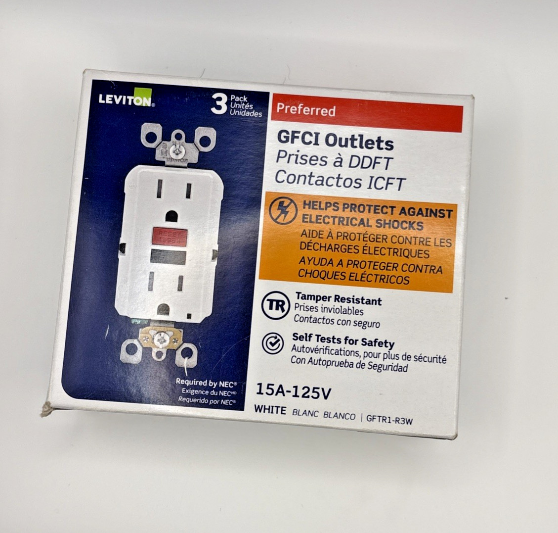 3 Pack GFCI Leviton GFTR1-3W Self-Test Slim Design Tamper-Resistant GFCI