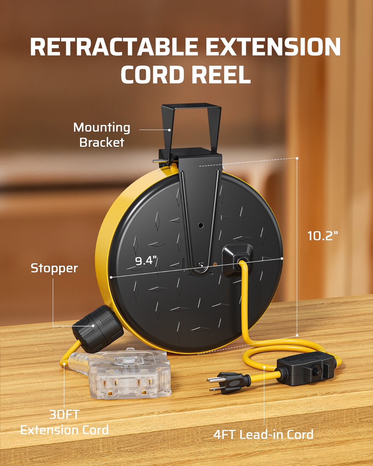 DEWENWILS 30 Ft Retractable Extension Cord Reel, Ceiling/Wall Mount 16/3 Gauge