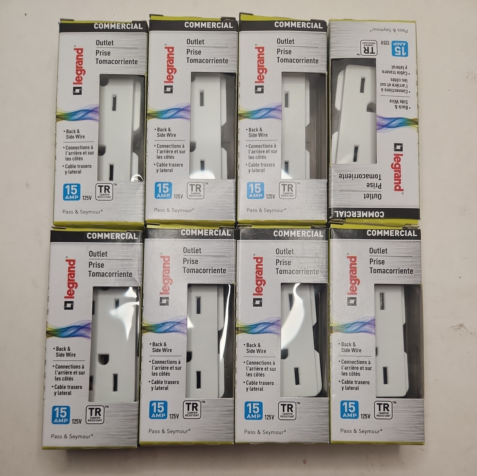 8pc Legrand Commercial White Outlet 15Amp 125V Tamper Resistant TR26252WCC8L