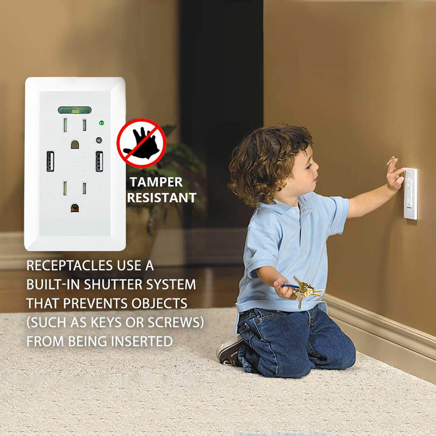 4 Pack Wall Power Outlet with LED Night Light 15Amp TR Duplex Receptacles White