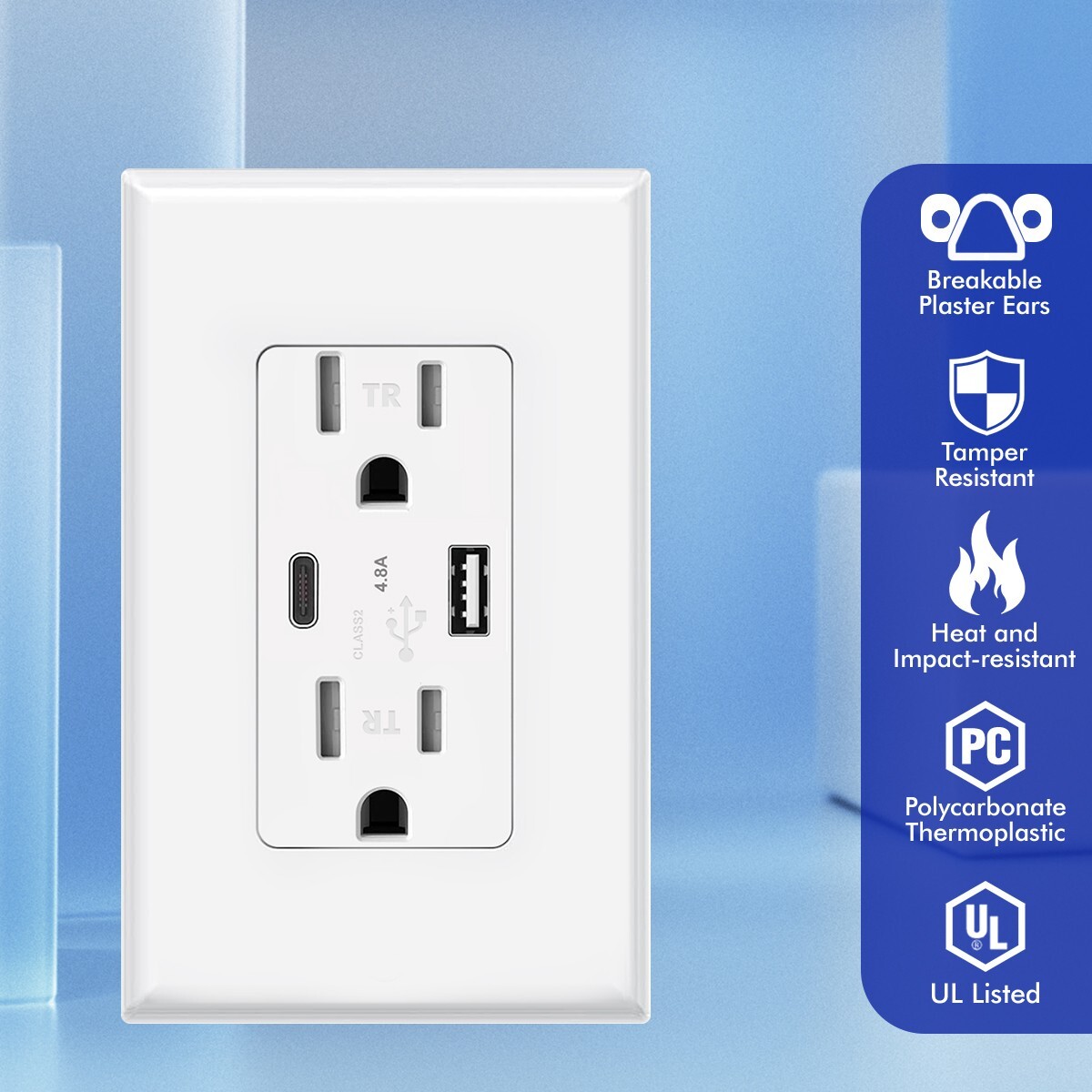 10Pack USB Type C Wall Outlet Duplex Receptacle 15A, Smart 4.8A Quick Charging