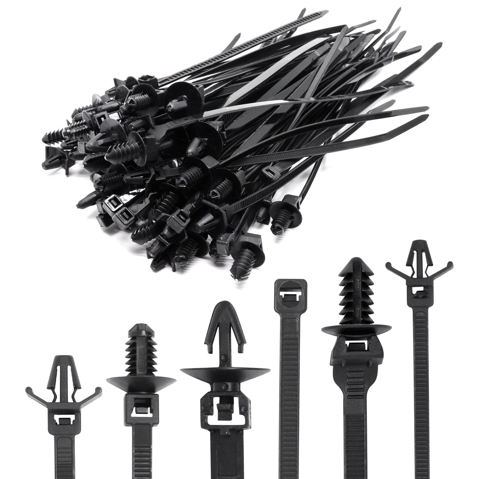 YuGtcen 60pcs Zip Ties Assorted Sizes, 6 Popular Size Push 60pcs, Black