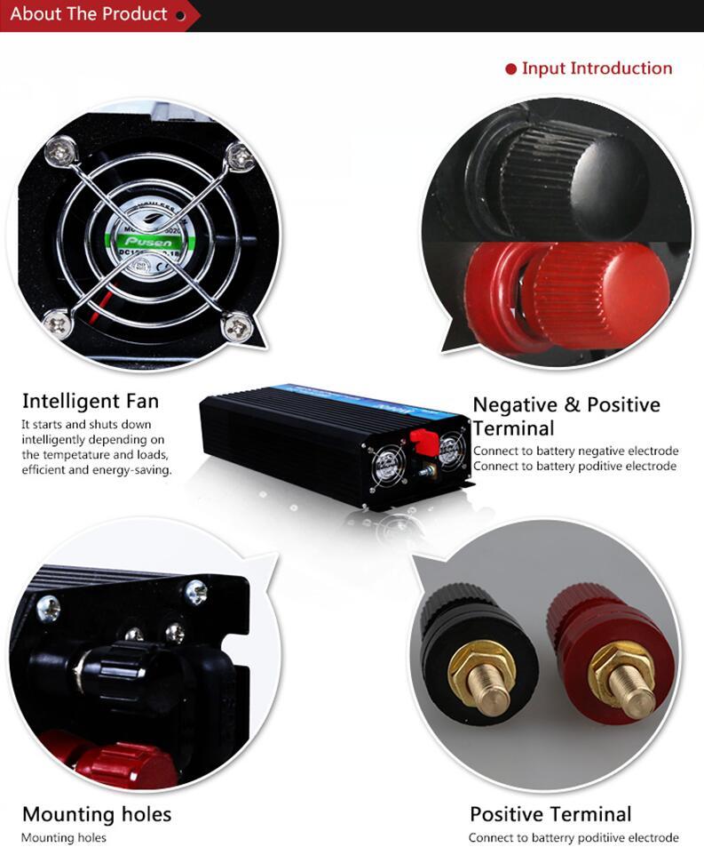 Pure Sine Wave Car Power Inverter 1000W peak 2000W 12V/24V to 120V 60Hz US Stock