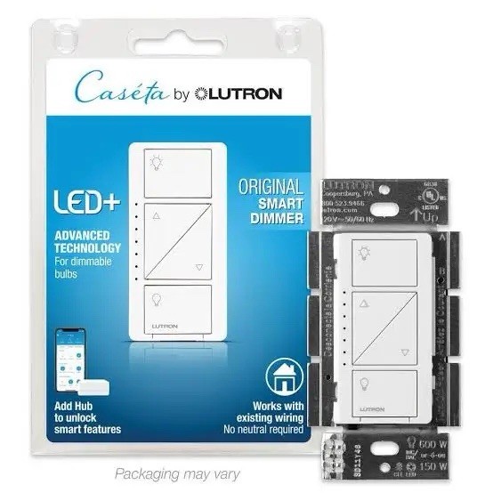 Caseta by Lutron PD-6WCL-WH Smart Dimmer for LED 150W INC HAL 600W Lighting