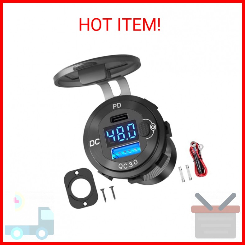 High Voltage USB Outlet 12V 24V 36V 48V 60V Aluminum Car Charger Socket, PD 30W