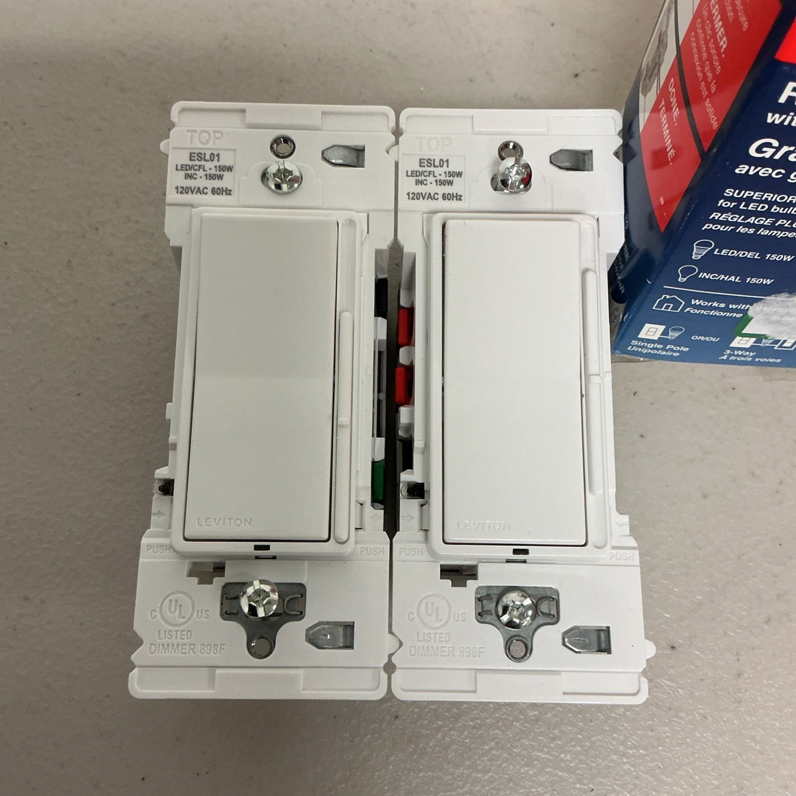 Leviton Decora Lever Edge Rocker Slide Dimmer Switch ESL01 (2PK) Open Box