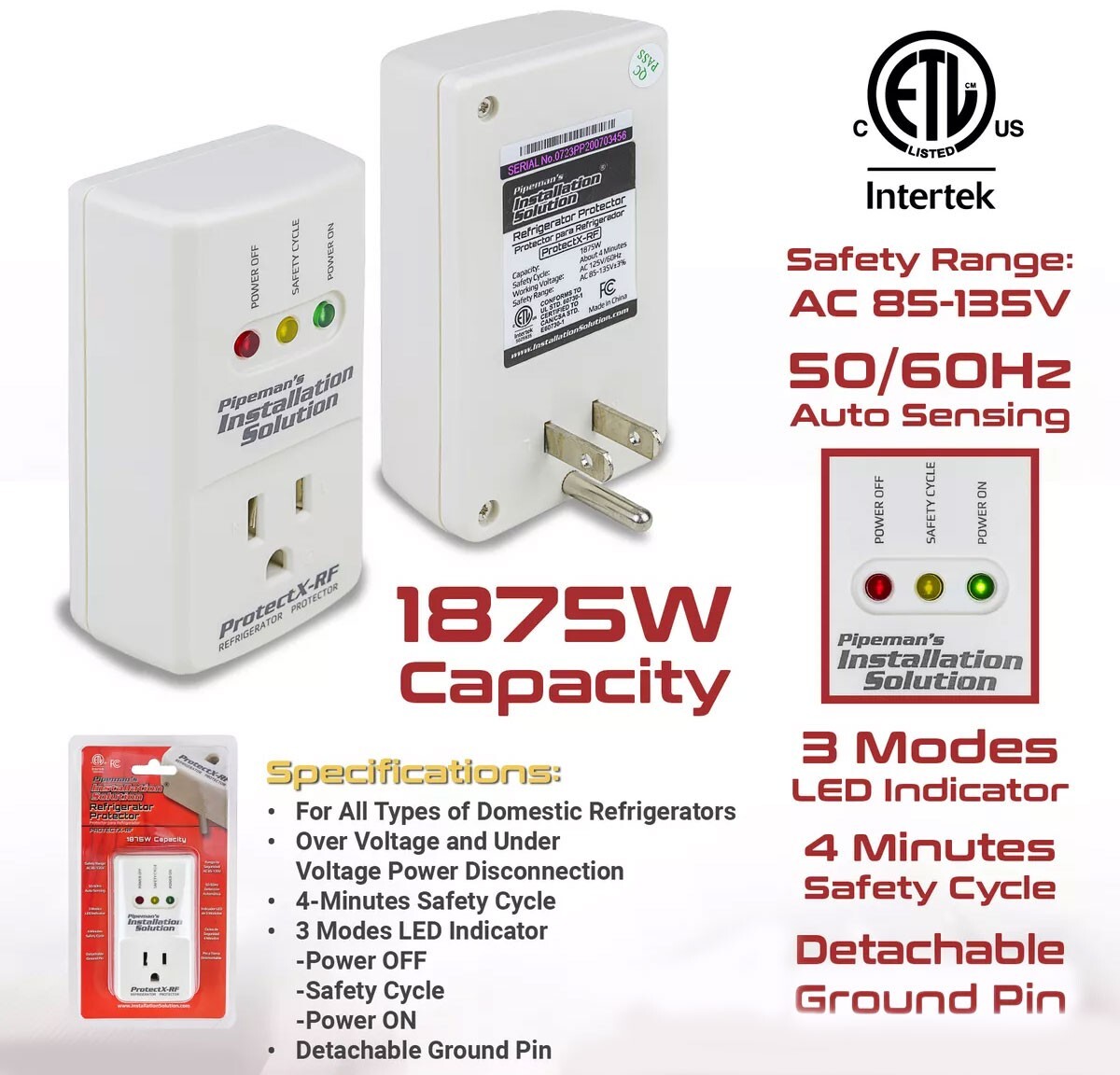 Pipeman’s Installation Solution AC 85-135V Surge Voltage Protector 1800 Watts