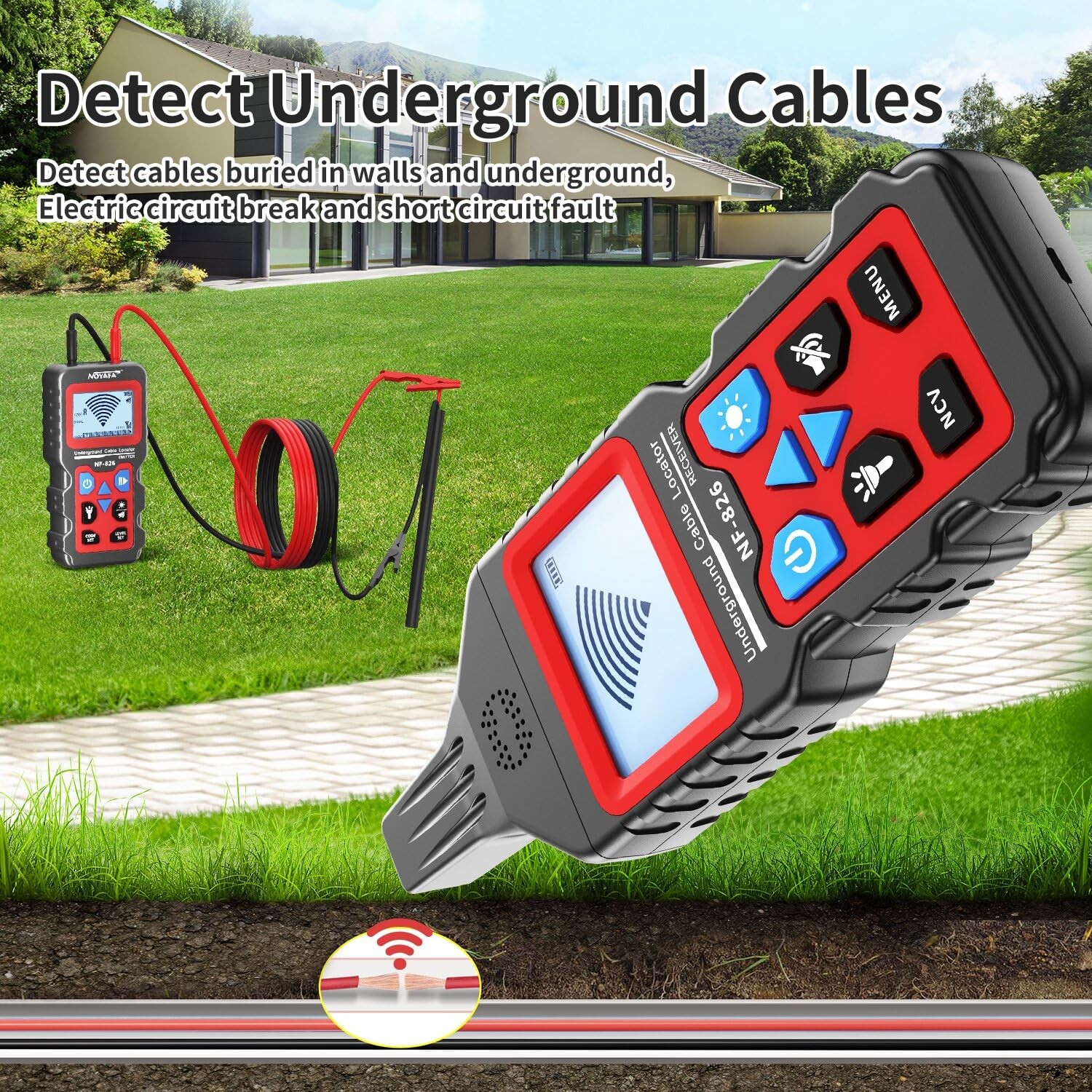 NOYAFA NF-826 Underground Cable Locator Wire Tracker, for Dog Fence Black