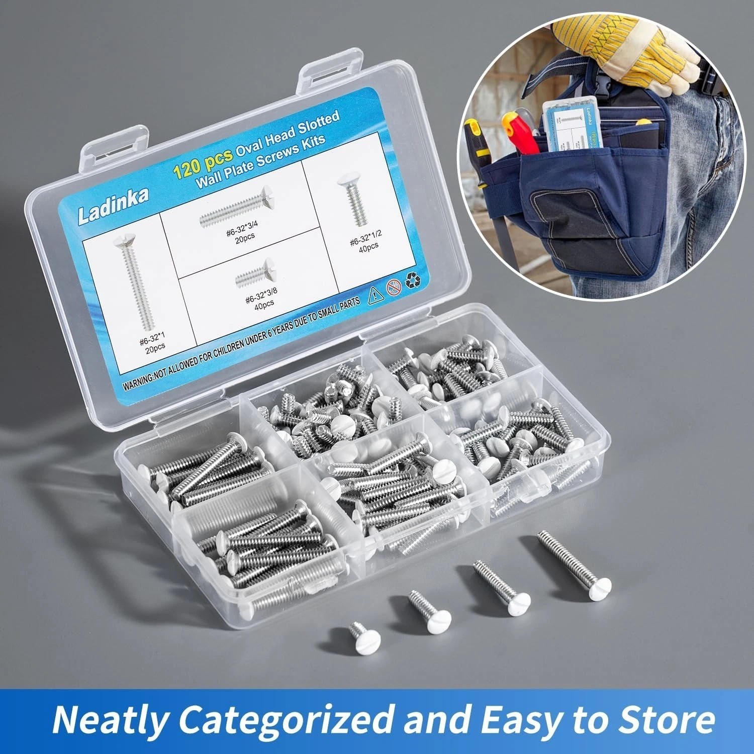 120PCS White Wall Plate Screws Kit – #6-32 Thread Outlet Cover & Switch white