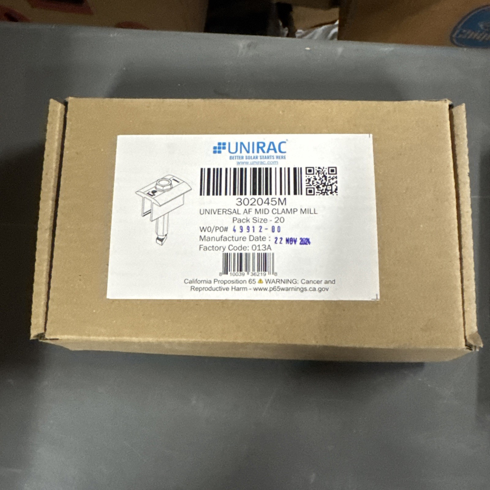 Unirac 302045M Universal AF Mid Clamp Mill QTY 20