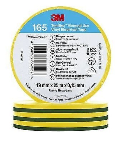 Insulation Tape 15mm x 0.15mm x 10m PVC Temflex™ 165, green-yellow, 3M