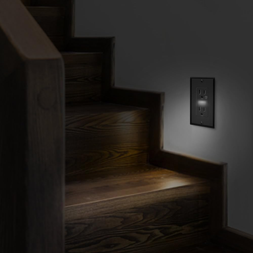 Black Wall Outlet Receptacle with Night Light,Electrical Receptacle Outlets,15A