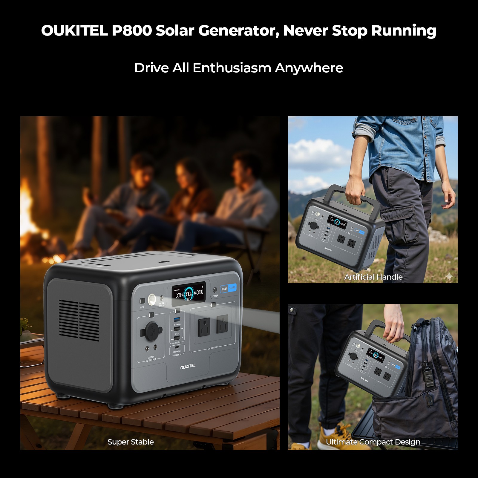 OUKITEL Portable Power Station 512Wh, LiFePO4 Battery, 800W Peak-1600W Generator
