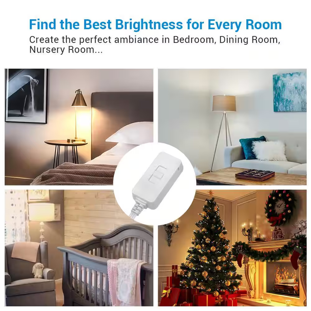 5 Ft. Extension Cord White Plug in Dimmer Switch for LED/CFL Lights and Incandes