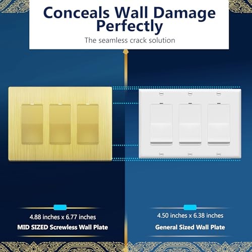 Brushed Finish Decorator Switch Cover, Screwless 3 Gang 1 Pack Brushed Gold