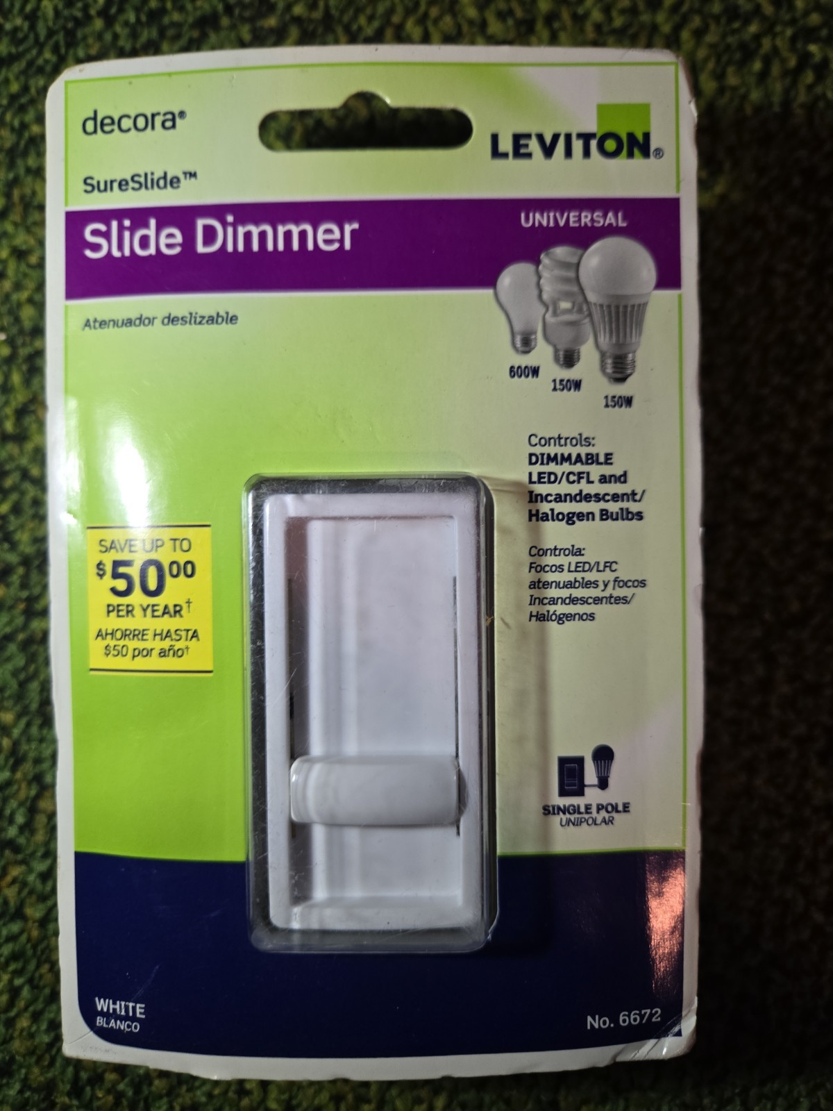 Leviton Decora+ SureSlide Slide Dimmer with Preset Switch 6674-1LW New!