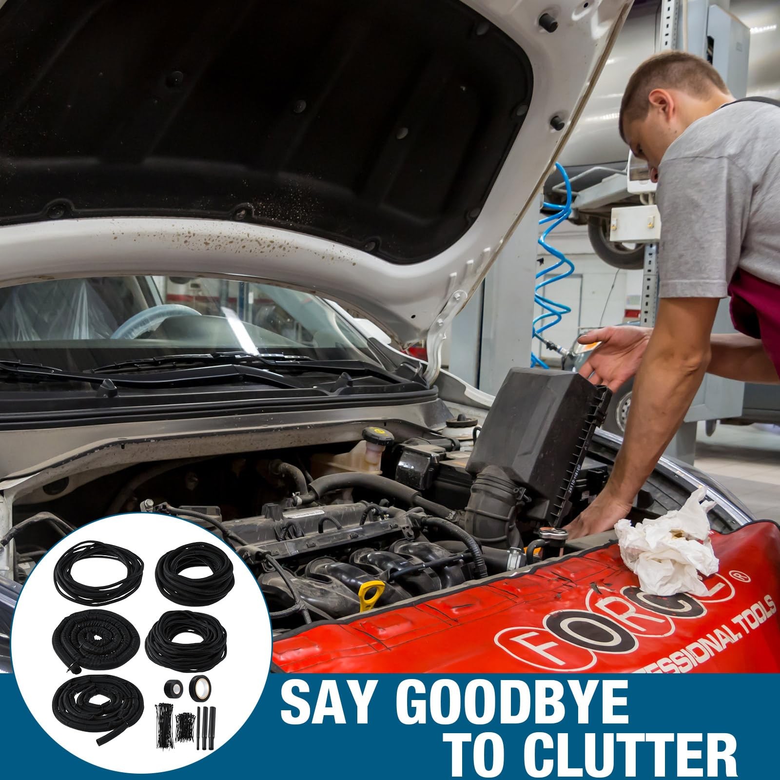 Nuanchu Split Wire Loom Sleeve Master Kit Complete Vehicle Cord and Black