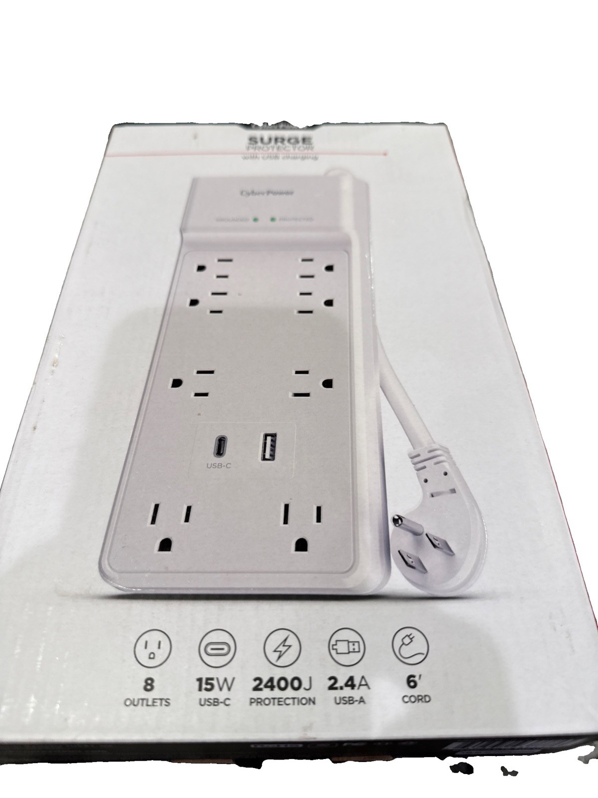 8-Outlet 2-USB Port 2400J Surge Protector Power Strip 6-Ft Cord P806UC15
