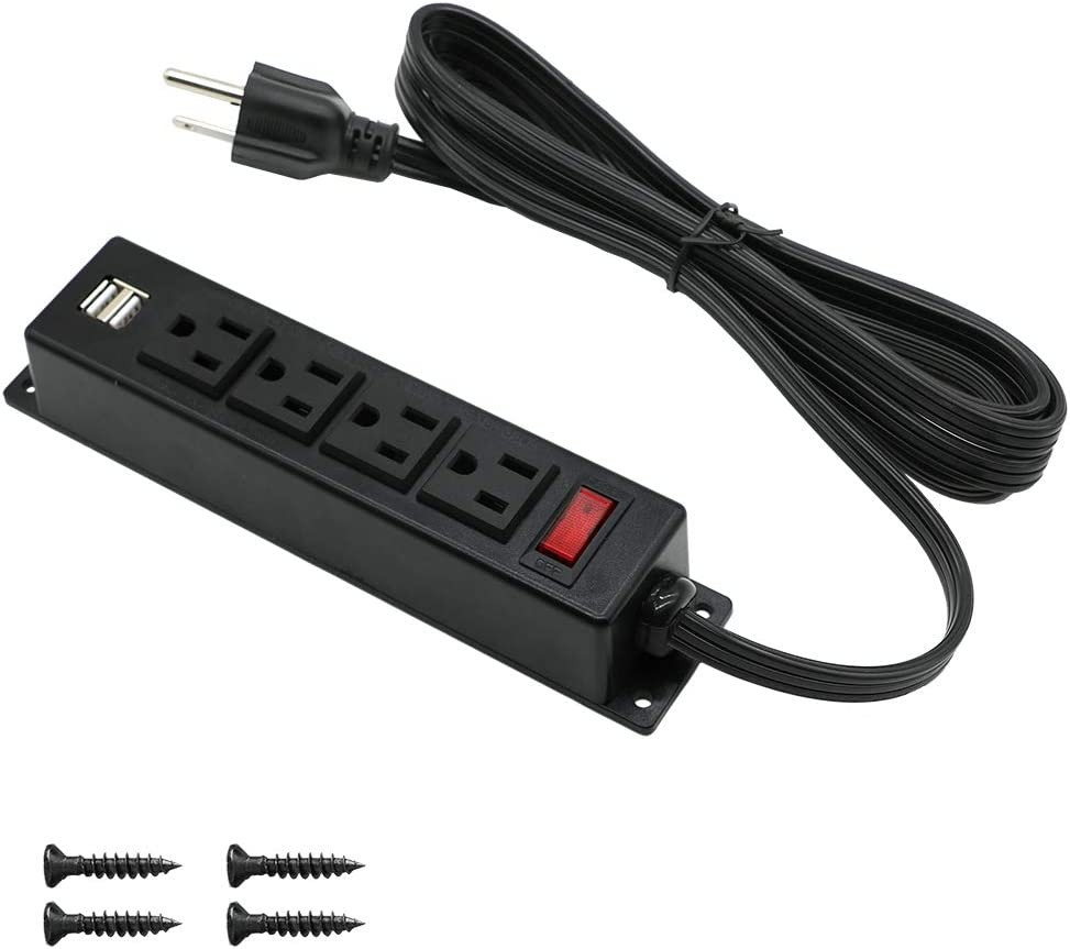 Mountable Power Strip with USB Ports,Wall Mount Power Outlets Screw down Power S