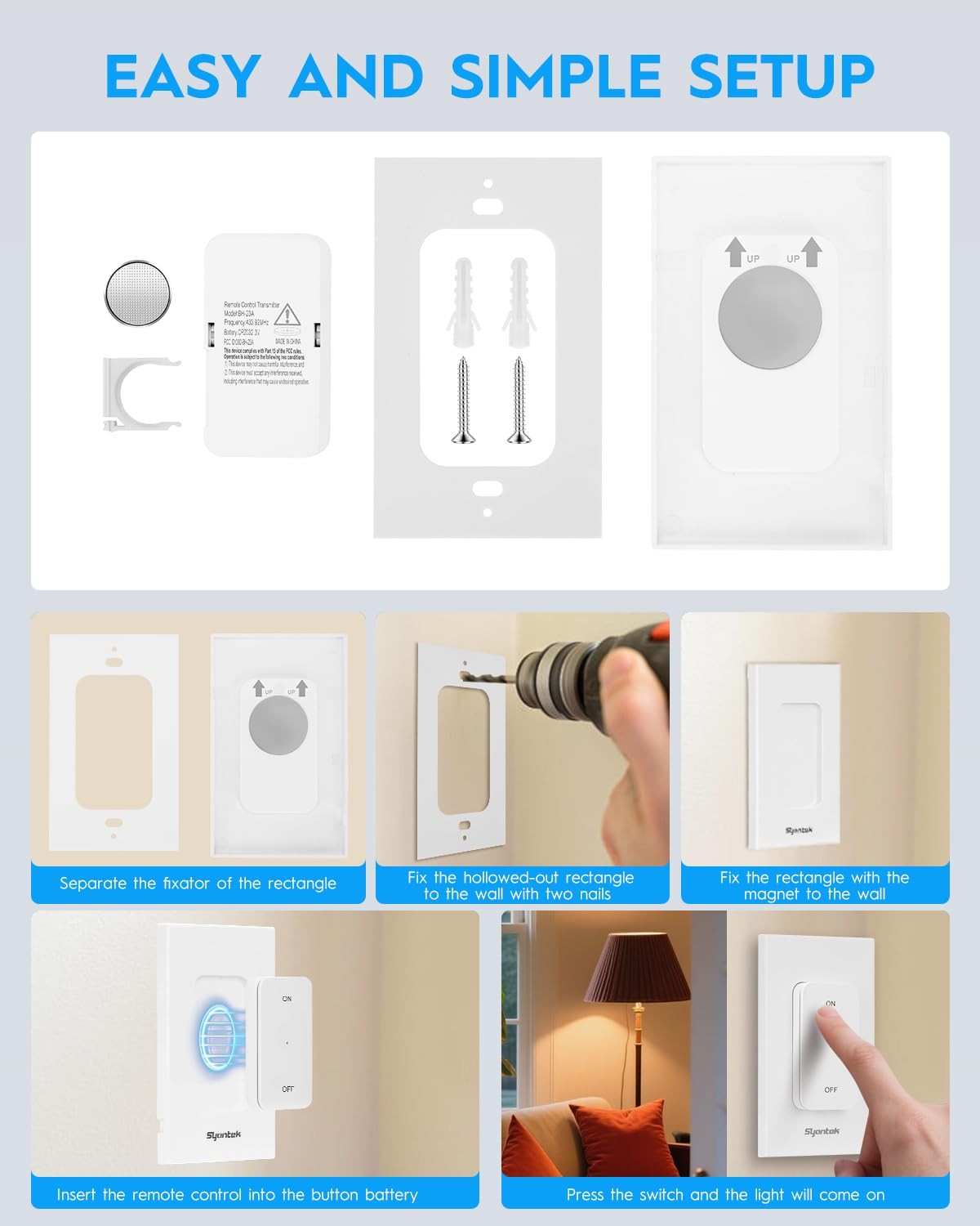 Wireless Wall Switch Remote Control Outlet Kit, 15A/1875W Heavy Duty Electric…