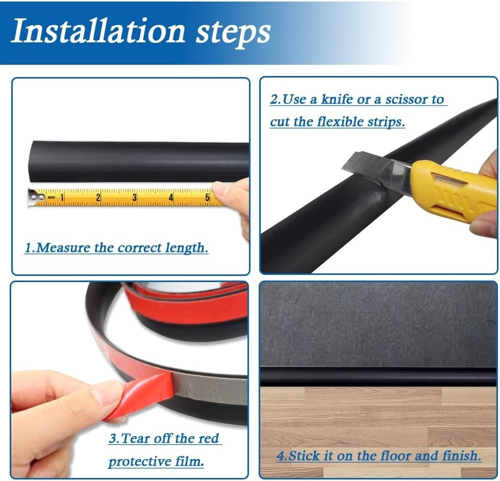 Durable Self-Adhesive Floor Transition Trim Strip – 20FT, 5mm Height, Black