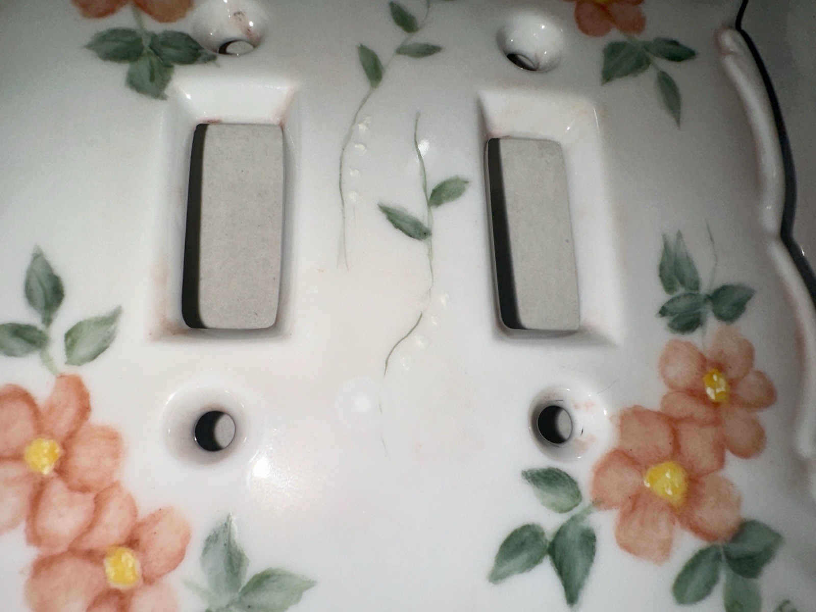 Vintage Hand Painted Ceramic Floral Light Switch Cover Plate Set Single Double