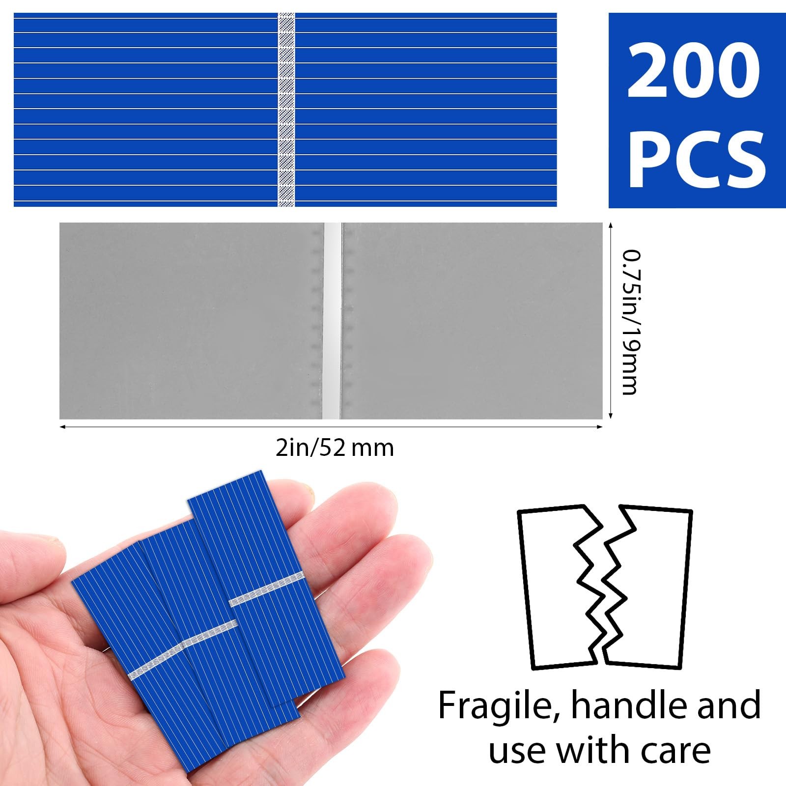 200pcs 0.5v 400ma Micro Mini Solar Cell for Solar Panels 52mm x 19 Mm/2â€ x 0.