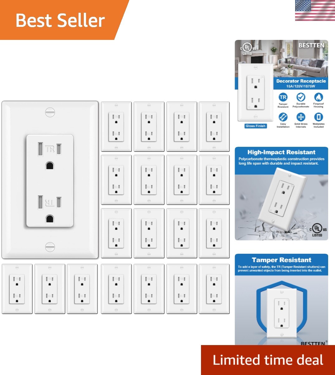 15A Tamper Resistant Outlets – 20 Pack of Durable Wall Outlets, Listed