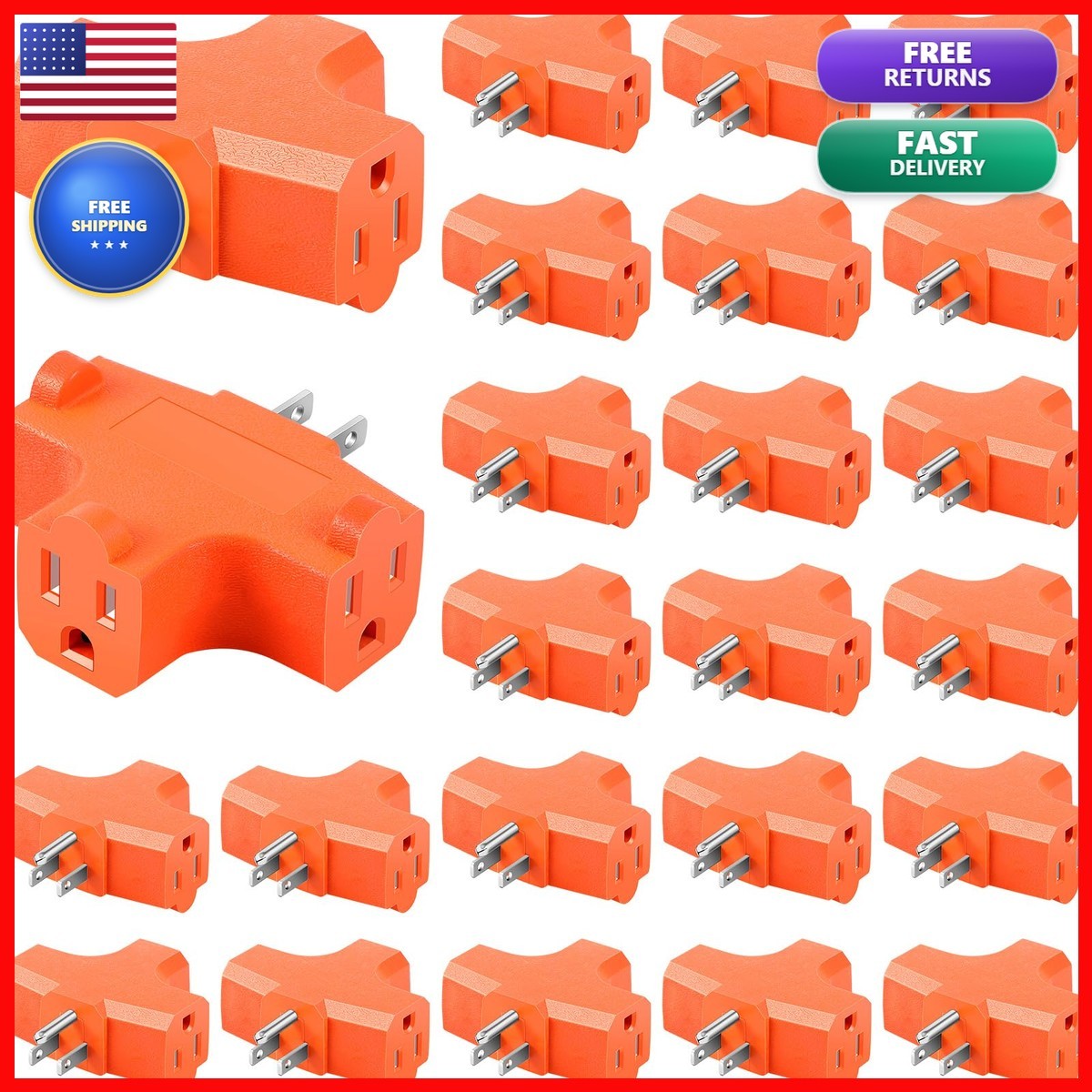 Fabbay 24 Pieces 3 Way Plug Adapter 3 Prong Outlet Splitter 15A 125V T Shape