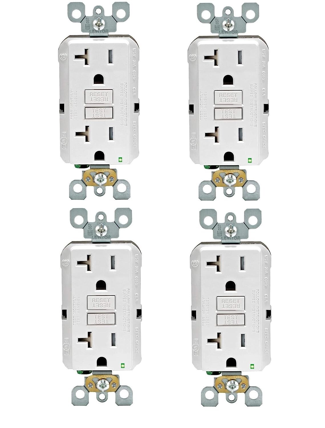 (5-4PACK)LEVITON 20A 125V DUPLEX SELF TEST SLIM GFCI OUTLET, WHITE(NON TAMPER)