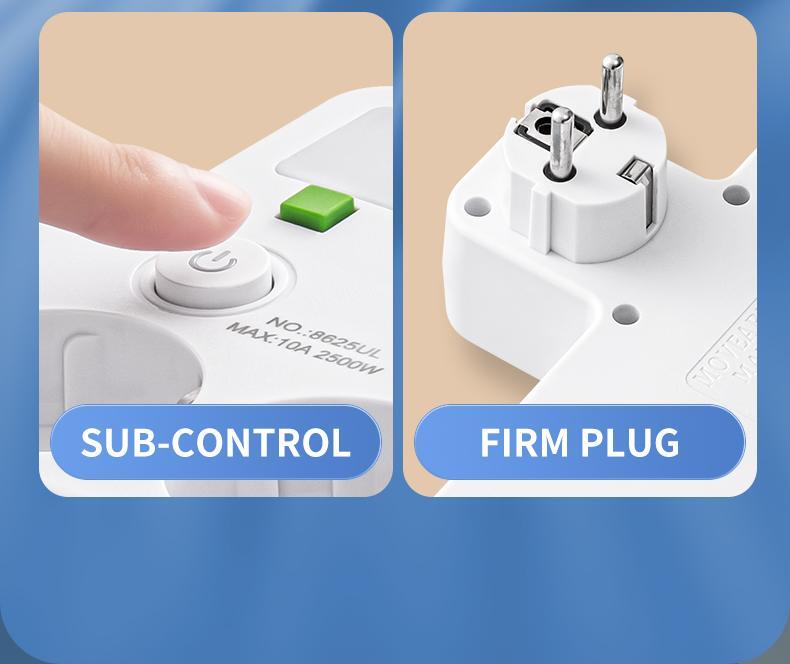 EU Plug 5-Socket Wall Outlet, With/Without USB Type-C, No Extension Cord